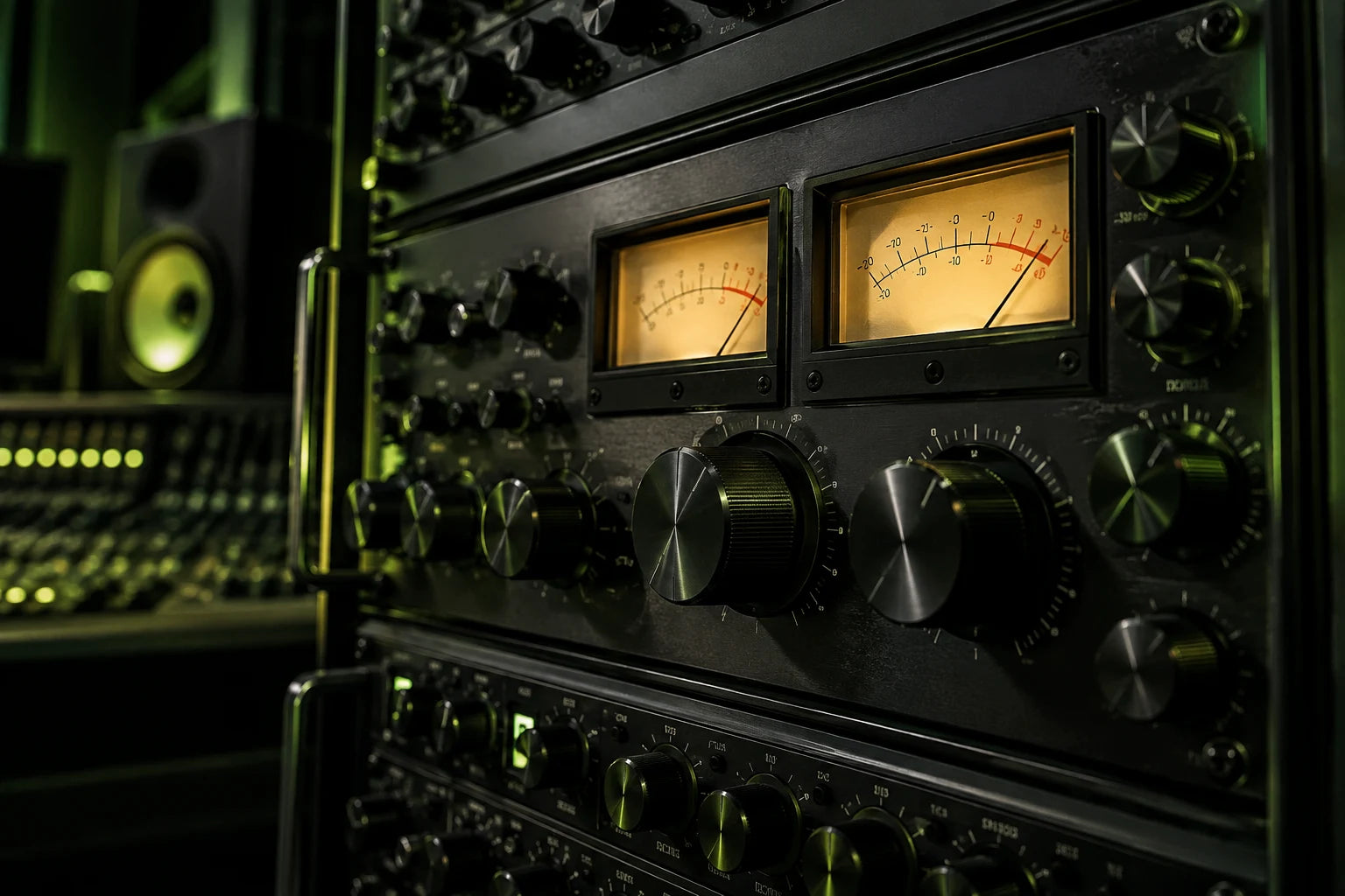Analoge Mastering-Hardware mit Pegelanzeigen