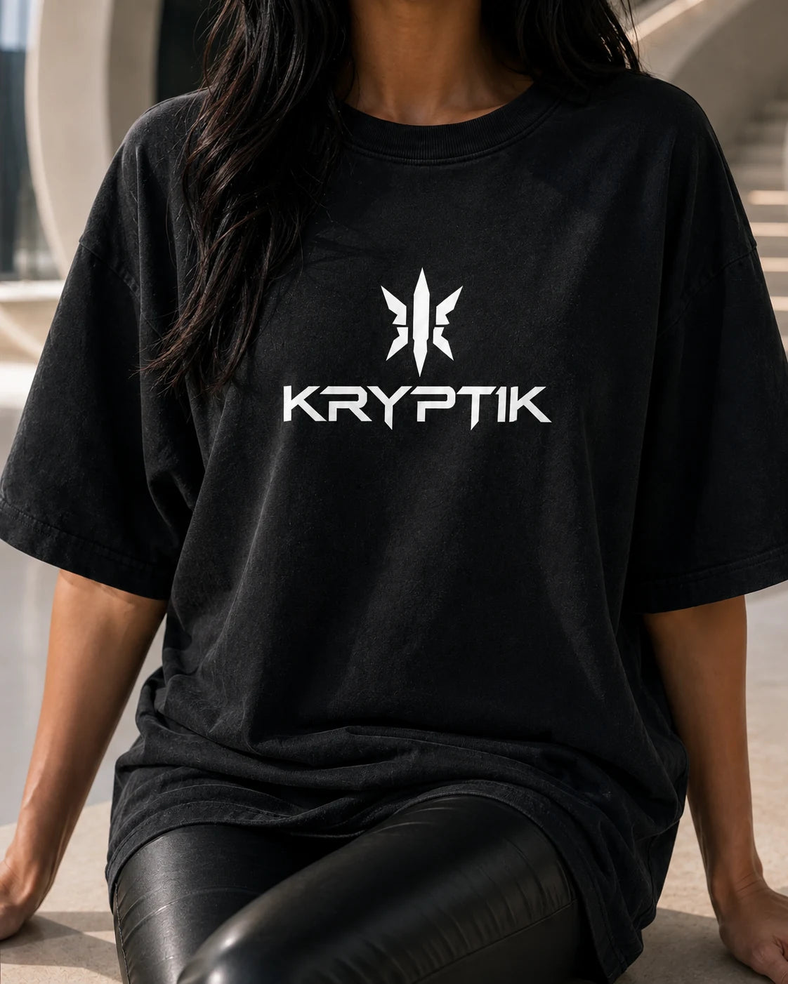 KRYPTIK merchandise on the model: torso and print