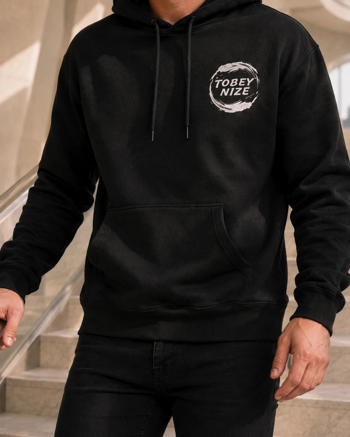 TOBEY NIZE merchandise on the model: torso and print